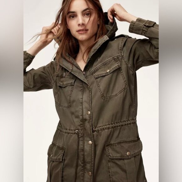 Talula Olive Utility Jacket with Drawstring Waist and Standing Collar - Picture 1 of 4